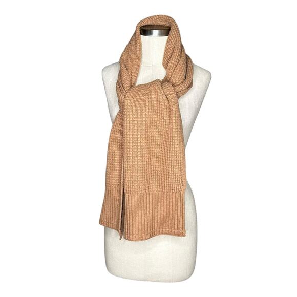 EVERLANE The Felted Merino Wool Waffle Knit Scarf Tan Brown Rectangle Neutral - Picture 1 of 3
